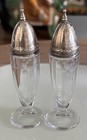 Vintage Etched Glass Sterling Salt And Pepper Shakers