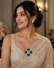 Women   s Silver Plated Brass Swarovski Ad Crystal Pendant Necklace Earrings Set
