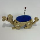 Vintage Florenza Pin Cushion Poodle Dog Sewing Bobblehead Nodder- Gold And Blue