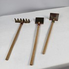 Vintage Cracker Jack Prizes Wooden Rake  Shovel   Hoe Miniature Toy Very Rare