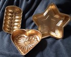 3 Vintage Copper Jello Molds  Star  Heart  Ribbed Loaf