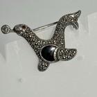 Vintage Sterling Silver 925 Marcasite Black Onyx Pin Seal With Ball Petite 1 5 