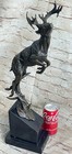 Signed Milo Male Deer Stag Buck Jumping Bronze Statue Wild Life Art Sculpture Nr