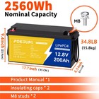 12v 200ah Lifepo4 Lithium Battery 2560wh 15000  Deep Cycle Bms For Solar Marine
