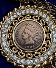 Vintage Gold Tone 1904  indian Head  Penny Pendant Necklace