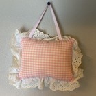 Vtg Tooth Fairy Pillow Door Hanging Pink   White Gingham Checker Ruffle Handmade