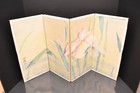 Japanese Vtg Panel Folding Screen Asian Byobu Painted Chinese Atq Tabletop 32x17
