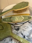 Vtg  Lg Celluloid Bakelite Green yellow Art Deco Hand Mirror  Buffer Read Look