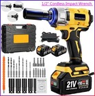 Cordless Electric Impact Wrench Gun 1 2   High Power Driver W  2 Li-ion Battery