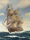 1920s Antique Nautical Ship Seascape Ocean Oil Painting Old Sail Boat Maritime
