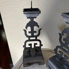 Antique Pair Of Chinese Pewter Candlestick Stands Double Happiness Vintage