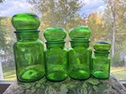 Vintage Bubble Top Emerald Green Apothecary Jars  Made In Belgium  Set Of 4  Mcm