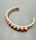 Vintage Native American Sterling Silver Coral Cuff Bracelet Signed Lb