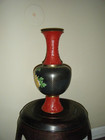 Chinese Red Cinnabar Lacquar And Cloisonne Vase Over Brass 15 Inches Tall