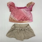 Build A Bear Pink Orange Tie Dye Ruffle Top Khaki Tan Skirt Teddy Clothes Outfit