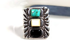 1920 s Southwestern Navajo Stacked Geometric Multi-stone Inlay Shield Ring Sz  5