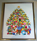 Vtg Framed Christmas Tree Fantasy Crewel - Embroidered Wall Hanging  17 X 21 