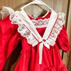Vintage Mini World Red Ruffle Girls Dress Lace Bow Size 4 Early 1990   s