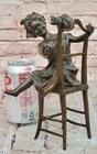 Signed Bronze Girl With Cat Sculpture Franz Iffland Art Deco Fine Art Statue