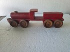 Antique Wooden Locomotive Train Pull Toy Red