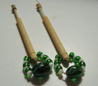 Vintage Lace Making Bobbin Pair Spangled Approx  4  W o Green white Spangle 