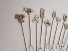 Set Of 12 Vintage Mexican Inlaid Abalone And Silver Cocktail Fork Skewer Picks