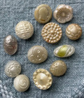 12 Antique Vintage Diminutive Pearlized Glass Buttons - Old Lot