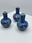 Vintage Blue Floral Miniature Chinese Vases - Set Of 3