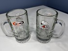 Vintage A w Snoopy Peanuts Root Beer Glass Mugs Set Of 2 1990 Float Kit
