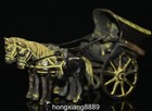 Tibet Pure Bronze Fengshui 12 Zodiac Year Horse Drawn Carriage Animal Statue
