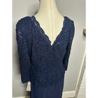 Alex Evenings Sequin Lace Chiffon Gown V-neck Back Navy Mock Two Piece Size 10