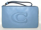 Coach New Cr392 Large Corner Zip Wristlet Light Blue Smooth Leather  Nwt  168