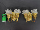 Rewired Pair Antique Vtg Wall Sconces Art Nouveau French Deco  Rose Petal Glass