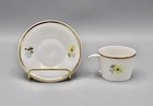 Six Hollohaza Hungary Demitasse Cups Saucers White Roses Daisies Gold Trim Mint