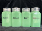 Vintage Jadite Color Square Range Shaker Set Sugar Flour Salt Pepper Jadeite