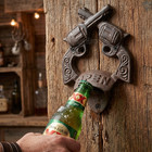 Crossed Guns Bottle Opener Rustic Cast Iron Wall Mount Western Antique Style 