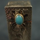 Vintage 800 Silver   Turquoise Floral Engraved Lipstick Case W Mirror