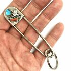 Giant Safety Pin Keyring Turquoise Coral  Eagle Key Chain Tag 4in Mens Gift