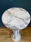 Vintage White Italian Marble Pedestal Stand With Three Columns