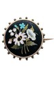 Antique Victorian Pietra Dura Inlay Gold Filled Floral Brooch Pin C Clasp 1800 s