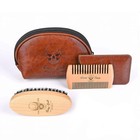 Beard Brush Comb Set Boar Bristle Wooden Mustache Comb Travel Bag Kit Men New