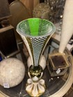 Antique Bohemian Glass Green Trumpet Style Vase 17    Tall