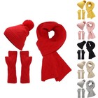 Womens Men Winter Knit Warm Hat Beanie Long Scarf Gloves Set Winter Warm Wool