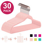 Velvet Clothes Hangers Non-slip Flocked W 6 Clips Tie Rack For Suit Shirt Pants