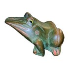 Wood Frog Green Stain Hand Carved Folk Art Wooden Collector 