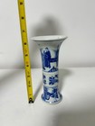 Antique Chinese Blue   White Porcelain Gu Vase Scholar Figure Scene Late Qing Re
