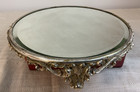 Vintage Silver Plated Mirrored Plateau Vanity Tray   Footed Beveled 10in