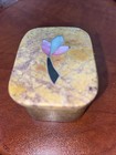 Vintage Indian Soapstone Small Trinket Box W  Floral Flower Inlay Made In India