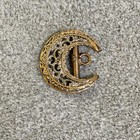 Unusual Antique Filigree Crescent Button With Pivot Shank Tinted Pierced Brass