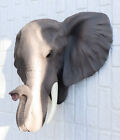 Large Majestic Safari Pachyderm Male Tusked Elephant Hanging Wall Decor Sculp   
